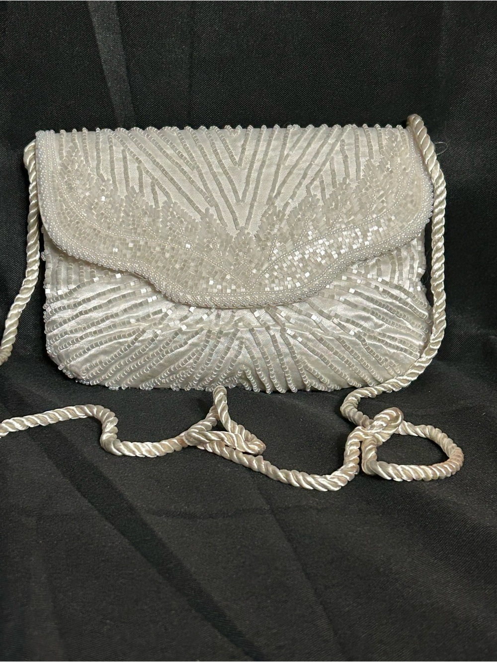 Beaded Ivory Evening Clutch with Rope Strap